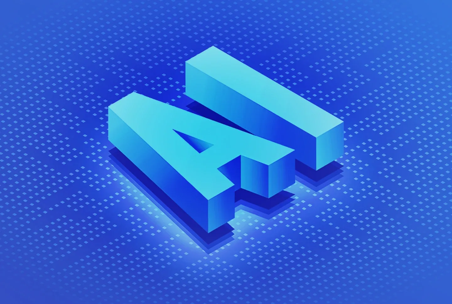 3D AI text on a digital blue background representing AI in IoT and AI and IoT concepts for analytics, benefits, and trends.