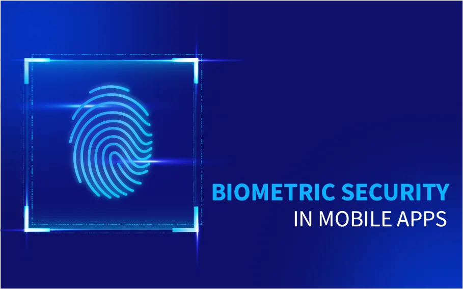Fingerprint icon representing biometric security in mobile apps, on a dark blue digital background