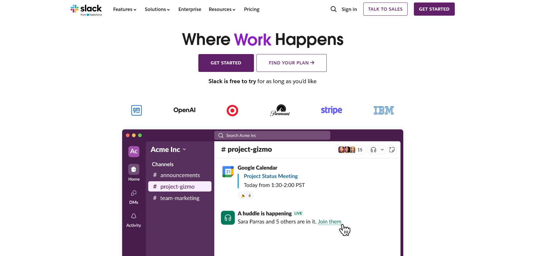 Slack website main page screenshot 